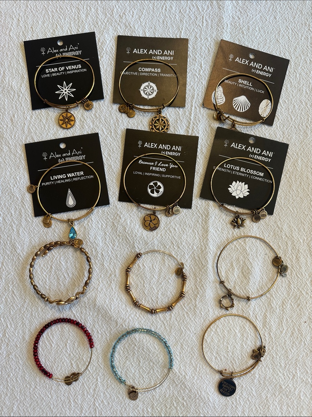 Alex and Ani Gold-Tone Charm Bracelets lot of 12